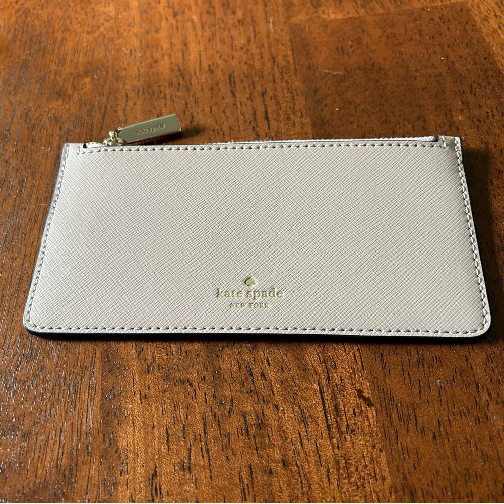 Kate Spade Tan Beige Clutch Skinny Case Pouch Zip Wallet